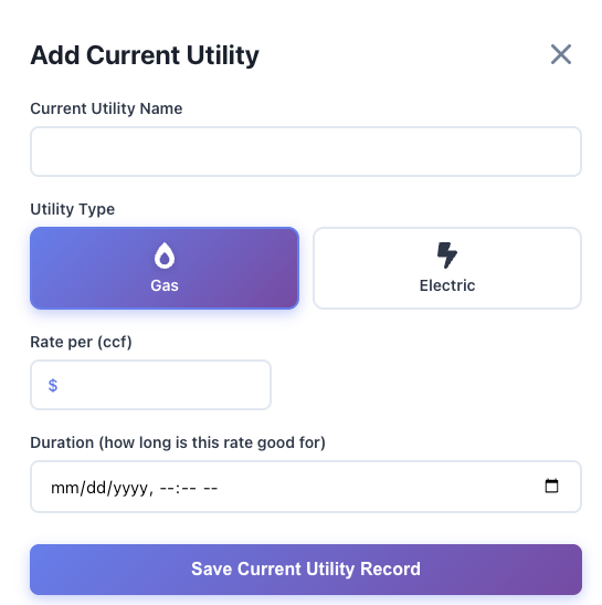 Add Current Utility form example
